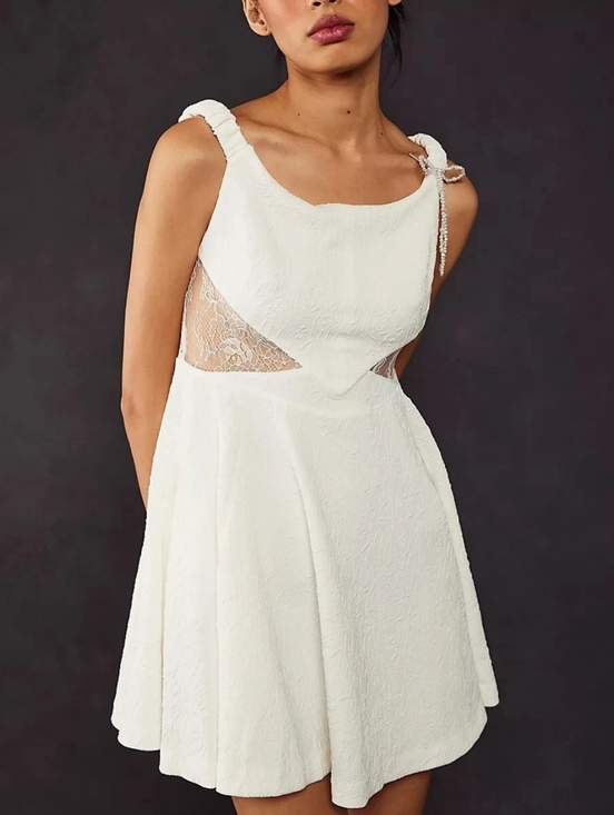 Free People Dresses & Skirts - NWT Free People Brooklyn Mini Dress White Lace Fit & Flare Small Coquette Bridal